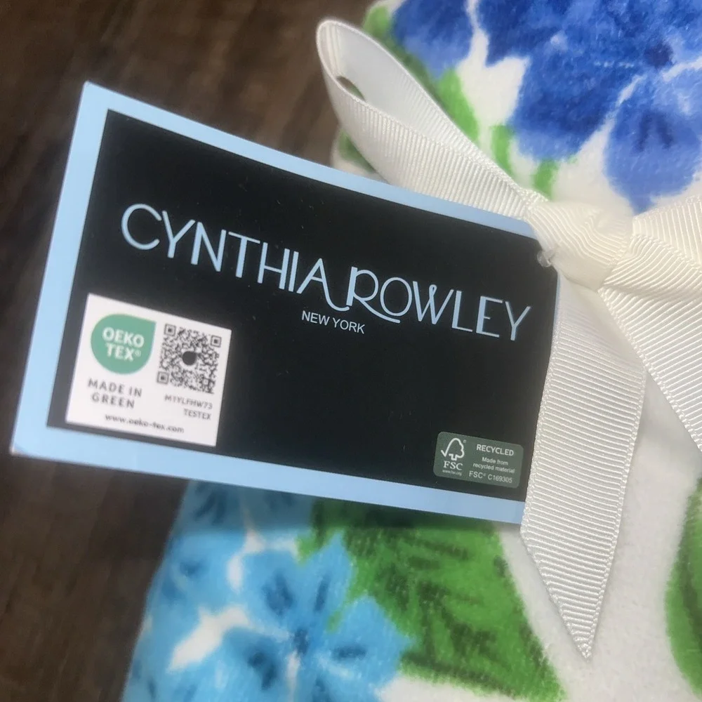 NEW Cynthia Rowley Floral 100% Cotton 1-Bath & 2-Hand Towels Blue/Green